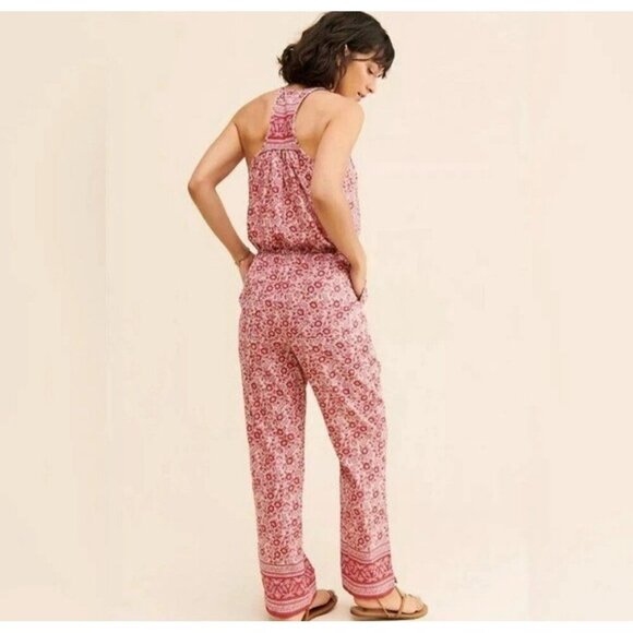 Faherty Adella Floral Jumpsuit Size XS Red Pink Pockets Resortwear - Picture 2 of 15